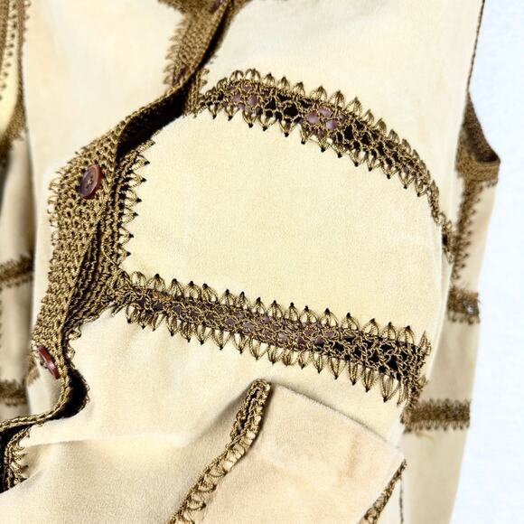 Free People Adeline Goat Suede Crochet Retro Boho Mini Dress Tan/Brown Size M - Picture 10 of 14